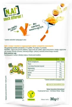 N.A! Fruit Sticks ,żelki mango - marakuja, z zagęszczonych soków i przecierów owocowych,tył