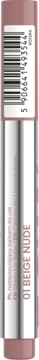 Etykieta balsamu Stars from The Stars Flowy Lip Veil 01 Beige Nude, z czytelnym kodem kreskowym.