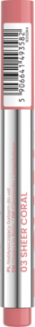 Różowy balsam do ust Stars from The Stars Flowy Lip Veil, 03 Sheer Coral, widok z boku z kodem kreskowym.
