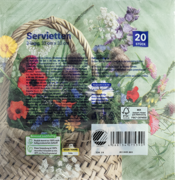 ALOUETTE ,serwetki, 3-warstwowe, Kosz Kwiatów, wym. 33 x 33 cm,tył