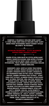 Tył czarnej butelki Barbero, nawilżający krem po goleniu, widoczna lista składników i opis.