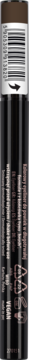 Pionowy widok mocno napigmentowanego eyelinera w pisaku, z czarnym korpusem, brązową skuwką i kodem kreskowym.