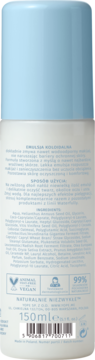 Tył koloidalnej emulsji do demakijażu Yope Waterfully 150ml, biała butelka z niebieską nakrętką, składniki.