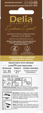 Delia Eyebrow Expert henna kremowa do brwi (3.0, 4.0, 5.0), brązowe opakowanie z instrukcją użycia.