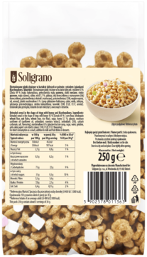 SOLIGRANO ,płatki zbożowe w kształcie kółeczek w polewie z miodem i piankami Marshmallows,tył