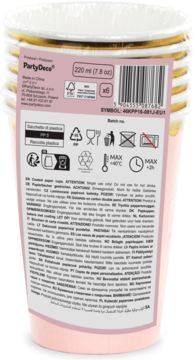PARTYDECO ,kubeczki papierowe, powlekane, 220 ml, różowe,tył