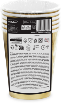 PARTYDECO ,kubeczki papierowe, powlekane, 220 ml, złote,tył