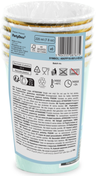 PARTYDECO ,kubeczki papierowe powlekane, 220 ml, niebieskie,tył