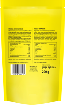 BIO PLANET Superfoods ,nasiona konopi, łuskane, ekologiczne,tył