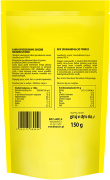BIO PLANET Superfoods ,kakao sproszkowane, surowe, nieodtłuszczone, ekologiczne,tył