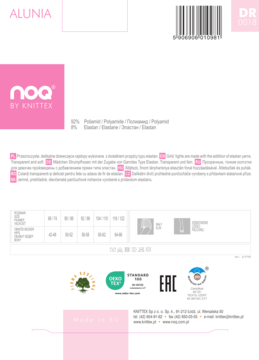 Alunia rajstopy dziewczęce 20 DEN, naturel, elastyczne, transparentne. Opakowanie produktu z logo Noq.