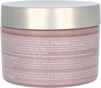 Tył różowego słoika Alterna Renewing Scalp Care Scrub z metalową nakrętką, widoczny biały tekst.
