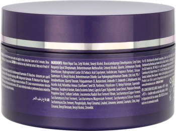 Fioletowa maska do włosów Alterna Cavior z kawioru w słoiku, tył z listą składników.