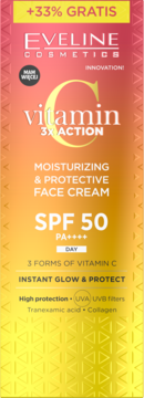 EVELINE COSMETICS Vitamin C 3xAction ,krem do twarzy, nawilżająco ochronny, SPF 50 PA++++, na dzień,tył