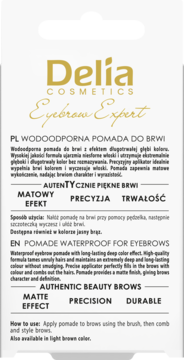 DELIA COSMETICS Eyebrow Expert ,pomada do brwi, wodoodporna, nr 3.0 Ciemny Brąz,tył