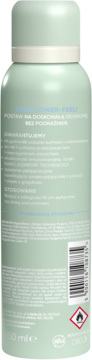 Tył jasnozielonego antyperspirantu w sprayu AA Power-Feel, z polskim opisem działania i ikoną łatwopalności.