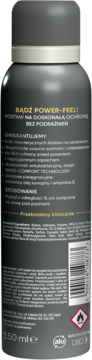 Tył szarego antyperspirantu AA Power-Feel Invisible 150ml dla mężczyzn, z obietnicami i listą składników.