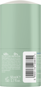Tył antyperspirantu AA Iconic w zielonej butelce 50ml z kodem kreskowym, listą składników i 48h ochrony.