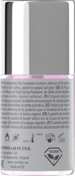 Tylna etykieta wegańskiego Semilac Jelly Nail Tape w różowej butelce z srebrną nakrętką, z opisami i ikonami.