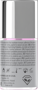 Różowy tył wegańskiego opakowania Semilac Jelly Nail Tape, z instrukcją i ikonami, na srebrnej zakrętce.