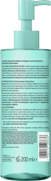 AA LAAB Clear Skin Solution olejek do demakijażu, tył turkusowej butelki z pompką, widoczne polskie napisy.
