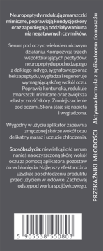 Tył opakowania serum Ava z neuropeptydami, opis i kod kreskowy 5905538550803 na ciemnoszarym tle.