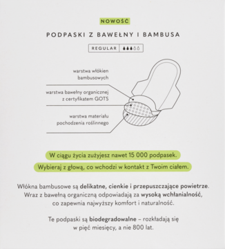 YOUR KAYA ,podpaski higieniczne z bawełny i bambusa, Regular,tył