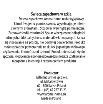 AROMA HOME Simplicity ,świeca zapachowa w szkle, Palo Santo,tył