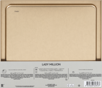 PACO RABANNE Lady Million ,zestaw dla kobiet, woda perfumowana 80 ml + balsam do ciała 100 ml + woda perfumowana 5 ml,tył