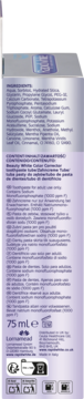 Tył fioletowego opakowania pasty do zębów Rapid White Beauty White 75ml, widoczne składniki i instrukcje.