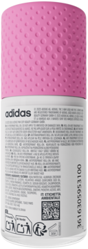 Tył antyperspirantu Adidas Invisible Control w kulce. Biała butelka, różowa nakrętka z wypustkami, widoczna etykieta.