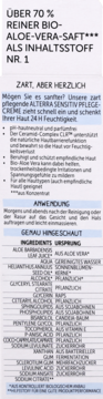 Tył opakowania Alterra Sensitiv Pflege-Creme z listą składników. Widoczne szczegółowe informacje.