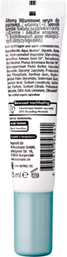 Alterra Witaminowe serum do paznokci z witaminą C, tył białej tubki 15ml z niebieskim dołem i składem.