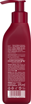 Tył ciemnoczerwonej butelki serum Neboa Nutri Glow 175 ml z pompką, z etykietą o oleju z awokado i antyoksydantach.