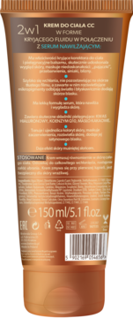 Tył brązowej tubki Bielenda Magic Bronze CC kremu do ciała z serum, 150ml, widoczne polskie napisy i kod kreskowy.