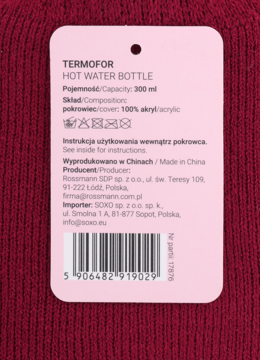 ELOY ,mini termofor, 300 ml, Wiśniowy,tył