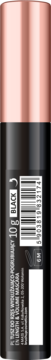 Pionowe ujęcie czarnej maskary Brush UP! Midnight Sky, bok opakowania z kodem, napisem BLACK i miedzianą zatyczką.
