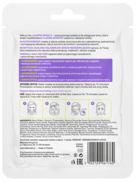 BIELENDA Multi Care Solution,maska-serum w płachcie z ceramidami, regenerująco-odżywcza,tył