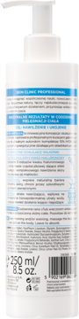 Tył białej butelki SKIN CLINIC PROFESSIONAL Serum-Ampułka z pompką, etykieta z opisem składników.