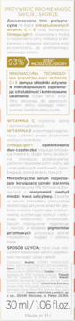 Tył serum Christian Laurent Luminosité 30ml, opis technologii enkapsulacji witamin C i E na przebarwienia.