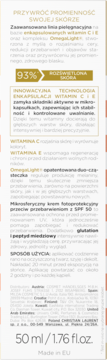 Tył opakowania kremu Christian Laurent Luminosité 50ml, polski opis, obiecuje 93% rozświetlonej skóry.