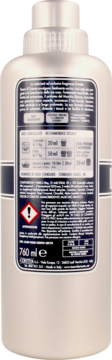 Tył srebrnej butelki płynu Tesori d'Oriente Muschio Bianco 760ml, widoczne instrukcje i ostrzeżenia.