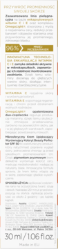 Tył opakowania Christian Laurent Luminosité krem CC SPF 50. Biało-złote, polski tekst o wit. C, E i 96% mniej przebarwień.