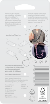 SETTY ,smycz do telefonu, długa, Różowa,tył
