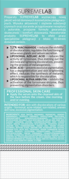 Tył opakowania serum Bielenda SupremeLab Skin Tone z niacynamidem, widoczne informacje o składnikach i użyciu.