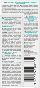 L'Oréal Paris Bright Reveal Daily UV Stick SPF 50+. Biały tył opakowania z tekstami i kodem kreskowym.
