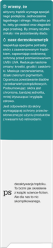 Fragment tekstu o kremie Tołpa Dermo Face Sebio+ na tle teal i białym z dopiskiem PS o dezaktywacji trądziku.