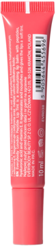 Różowa tubka Everybody London Peptide Lip Tint, tył z kodem kreskowym i opisem: nawilżający balsam do ust 10 ml.