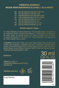 ORIENTAL ESSENCE Woody Vibe ,woda perfumowana unisex,tył