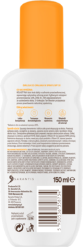 Tył butelki Kolastyna SPF 30, emulsja do opalania, biała z pomarańczową zakrętką, widoczne ikony reef safe.